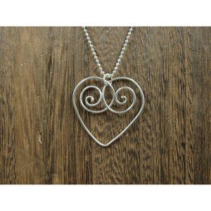 18" Sterling Silver Large Handmade Heart Love Pendant Necklace Vintage